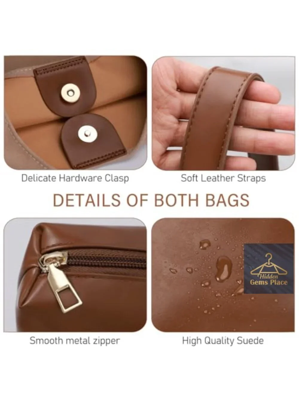 2-Piece Vegan Leather Purse Set: Slouchy Hobo Shoulder Bag & Suede Tote